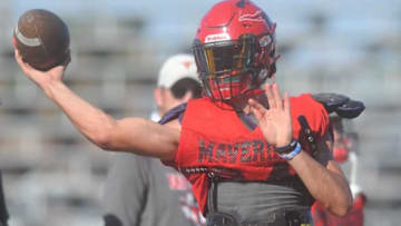 Eastland senior quarterback Behren Morton throws a pass during practice Wednesday, Sept. 30, 2020, at Maverick Stadium in Eastland.Dsc 4687 2