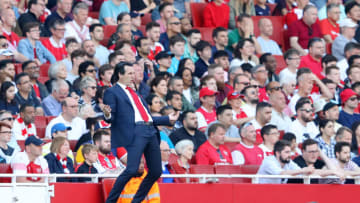 LONDON, ENGLAND - APRIL 21: Unai Emery, Manager of Arsenal reacts during the Premier League match between Arsenal FC and Crystal Palace at Emirates Stadium on April 21, 2019 in London, United Kingdom. (Photo by Warren Little/Getty Images)