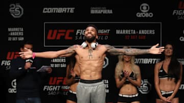SAO PAULO, BRAZIL - SEPTEMBER 21: Andre Ewell of the United States poses on the scale during the UFC Fight Night weigh-in at Ibirapuera Gymnasium on September 21, 2018 in Sao Paulo, Brazil. (Photo by Buda Mendes/Zuffa LLC/Zuffa LLC via Getty Images)