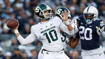Auburn footballNov 26, 2022; University Park, Pennsylvania, USA; Michigan State Spartans quarterback Payton Thorne (10) throws a pass during the first quarter against the Penn State Nittany Lions at Beaver Stadium. Mandatory Credit: Matthew OHaren-USA TODAY Sports
