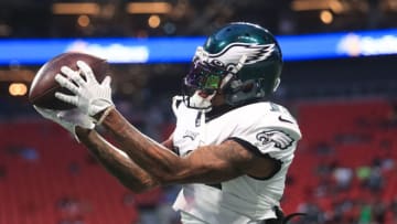 ATLANTA, GA - SEPTEMBER 15: DeSean Jackson #10 of the Philadelphia Eagles warms up prior to the start of the game against the Atlanta Falcons at Mercedes-Benz Stadium on September 15, 2019 in Atlanta, Georgia. (Photo by Carmen Mandato/Getty Images)