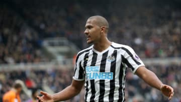 NEWCASTLE UPON TYNE, ENGLAND - APRIL 06: Salomon Rondon of Newcastle United reacts during the Premier League match between Newcastle United and Crystal Palace at St. James Park on April 06, 2019 in Newcastle upon Tyne, United Kingdom. (Photo by Ian MacNicol/Getty Images)