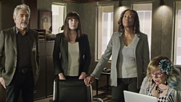 "Awakenings" -- With a member of the BAU in the hospital, the team searches for Everett Lynch (Michael Mosley), and his daughter, Grace (Alex Jennings). Also, Spencer has a meaningful visit with his mother, Diana Reid (Jane Lynch), while she's experiencing a period of lucidity, on CRIMINAL MINDS, Wednesday, Jan. 8 (10:00-11:00 PM, ET/PT) on the CBS Television Network. Pictured (L-R): Joe Mantegna as David Rossi, Paget Brewster as Emily Prentiss, Aisha Tyler as Dr. Tara Lewis, and Kirsten Vangsness as Penelope Garcia Photo: Screen Grab/CBS ©2019 CBS Broadcasting Inc. All Rights Reserved.