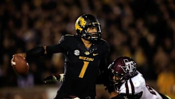 Quarterback James Franklin #1 of the Missouri Tigers scrambles during the game against the Texas A&M. (Photo by Jamie Squire/Getty Images)