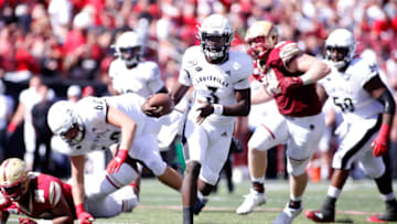 LOUISVILLE, KENTUCKY - OCTOBER 05: Micale Cunningham #3 of the Louisville Cardinals runs the ball in the game against the Boston College Eagles at Cardinal Stadium on October 05, 2019 in Louisville, Kentucky. (Photo by Justin Casterline/Getty Images)