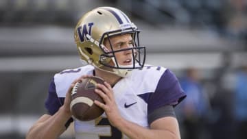 Oct 8, 2016; Eugene, OR, USA; Washington Huskies quarterback Jake Browning (3) warms up before the start of a game against the University of Oregon Ducks at Autzen Stadium. Mandatory Credit: Troy Wayrynen-USA TODAY Sports