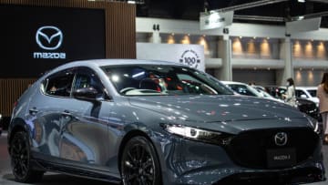 BANGKOK, THAILAND - MARCH 23: A Mazda 3 at the Mazda stand during the 42nd Bangkok International Motor Show 2021 at IMPACT for the Press Tour in Bangkok, Thailand on March 23, 2021. The exhibition will start tomorrow (March 24, 2021) for the visitors and will run until April 4, 2021. To prevent any Coronavirus (Covid-19) transmission, the organizers will check the temperature of every visitors as well as give hydroalcoholic sanitizing gel on every stand they visit. (Photo by Guillaume Payen/Anadolu Agency via Getty Images)