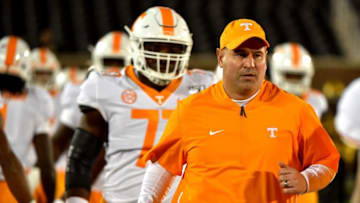 COLUMBIA, MISSOURI - NOVEMBER 23: Head coach Jeremy Pruitt of the Tennessee Volunteers leads his team to to the field prior to a game against the Missouri Tigers at Faurot Field/Memorial Stadium on November 23, 2019 in Columbia, Missouri. (Photo by Ed Zurga/Getty Images)