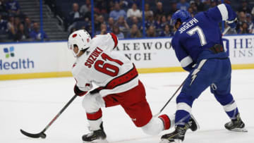 Carolina Hurricanes center Ryan Suzuki (61) (Photo by Mark LoMoglio/Icon Sportswire via Getty Images)