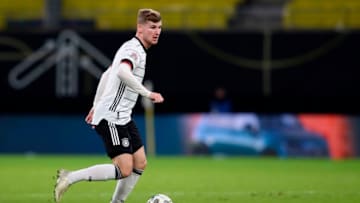 Germany's forward Timo Werner runs with the ball during the UEFA Nations League Group 4 football match of Germany vs Ukraine on November 14, 2020 at the Red Bull Arena stadium in Leipzig, eastern Germany. (Photo by Ronny HARTMANN / AFP) (Photo by RONNY HARTMANN/AFP via Getty Images)