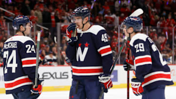 Connor McMichael, Brett Leason, Hendrix Lapierre, Washington Capitals Mandatory Credit: Geoff Burke-USA TODAY Sports