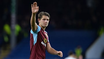 BURNLEY, ENGLAND - NOVEMBER 18: James Tarkowski of Burnley applauds supporters after his side's 2-0 victory in the Premier League match between Burnley and Swansea City at Turf Moor on November 18, 2017 in Burnley, England. (Photo by Mark Runnacles/Getty Images)