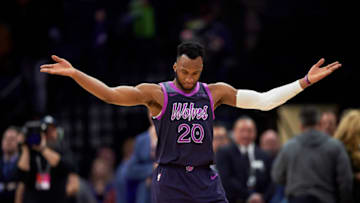 MINNEAPOLIS, MN - FEBRUARY 13: Josh Okogie #20 of the Minnesota Timberwolves. (Photo by Hannah Foslien/Getty Images)