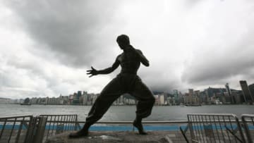 The bronze statue of late martial arts legend and actor Bruce Lee. (Photo by China Photos/Getty Images)
