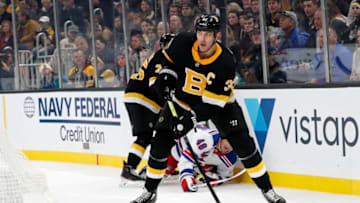 BOSTON, MA - NOVEMBER 29: Boston Bruins left defenseman Zdeno Chara (33) looks to clear the puck during a game between the Boston Bruins and the New York Rangers on November 29, 2019, at TD Garden in Boston, Massachusetts. (Photo by Fred Kfoury III/Icon Sportswire via Getty Images)