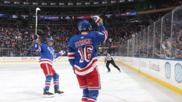NEW YORK, NY - NOVEMBER 24: Ryan Strome #16 of the New York Rangers reacts after scoring a goal in the third period against the Washington Capitals at Madison Square Garden on November 24, 2018 in New York City. (Photo by Jared Silber/NHLI via Getty Images)