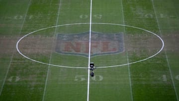 LONDON, ENGLAND - OCTOBER 29: The NFL logo is seen on the pitch prior to the Premier League match between Tottenham Hotspur and Manchester City at Tottenham Hotspur Stadium on October 29, 2018 in London, United Kingdom. (Photo by Clive Rose/Getty Images)