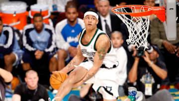 NEW ORLEANS - FEBRUARY 16: Gerald Green of the Minnesota Timberwolves completes a dunk in the Sprite Slam Dunk Contest, part of 2008 NBA All-Star Weekend at the New Orleans Arena on February 16, 2008 in New Orleans, Louisiana. NOTE TO USER: User expressly acknowledges and agrees that, by downloading and or using this photograph, User is consenting to the terms and conditions of the Getty Images License Agreement. (Photo by Chris Graythen/Getty Images)