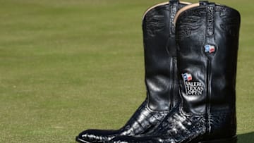 SAN ANTONIO, TX - APRIL 23: Kevin Chappell's winning pair of cowboy boots during the final round of the Valero Texas Open at TPC San Antonio AT