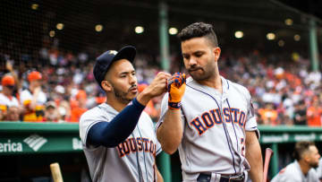Altuve and Correa of the Houston Astros (Photo by Rob Tringali/MLB Photos via Getty images)