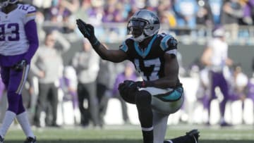 CHARLOTTE, NC - DECEMBER 10: Devin Funchess #17 of the Carolina Panthers signals a first down against the Minnesota Vikings in the third quarter during their game at Bank of America Stadium on December 10, 2017 in Charlotte, North Carolina. (Photo by Streeter Lecka/Getty Images)