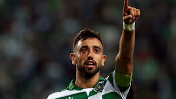 Bruno Fernandes of Sporting CP celebrates after scoring a goal during the Portuguese League football match between Sporting CP and SC Braga at the Alvalade stadium in Lisbon on August 18, 2019. (Photo by Pedro Fiúza/NurPhoto via Getty Images)