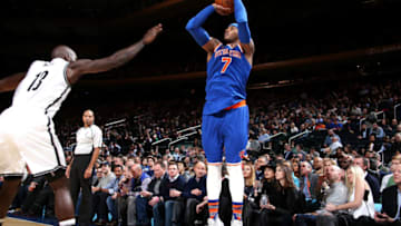 NEW YORK, NY - MARCH 16: Carmelo Anthony #7 of the New York Knicks shoots the ball during the game against the Brooklyn Nets on March 16, 2017 at Madison Square Garden in New York City, New York. Copyright 2017 NBAE (Photo by Nathaniel S. Butler/NBAE via Getty Images)