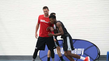 JOHANNESBURG, SOUTH AFRICA - AUGUST 2: Danilo Gallinari of Team World does drills with the campers at the Basketball Without Boarders Africa program at the American International School of Johannesburg on August 2, 2018 in Gauteng province of Johannesburg, South Africa. NOTE TO USER: User expressly acknowledges and agrees that, by downloading and or using this photograph, User is consenting to the terms and conditions of the Getty Images License Agreement. Mandatory Copyright Notice: Copyright 2018 NBAE (Photo by Joe Murphy/NBAE via Getty Images)