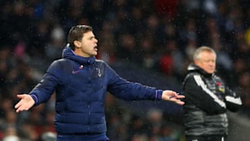 LONDON, ENGLAND - NOVEMBER 09: Mauricio Pochettino, Manager of Tottenham Hotspur reacts during the Premier League match between Tottenham Hotspur and Sheffield United at Tottenham Hotspur Stadium on November 09, 2019 in London, United Kingdom. (Photo by Matthew Lewis/Getty Images)