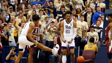 PITTSBURGH, PA - JANUARY 14: Terrell Brown #21 of the Pittsburgh Panthers celebrates after an and one against the Florida State Seminoles at Petersen Events Center on January 14, 2019 in Pittsburgh, Pennsylvania. (Photo by Justin K. Aller/Getty Images)
