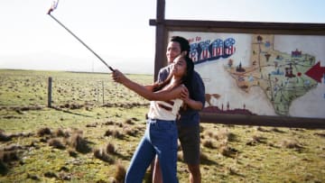 MIA ISAAC and JOHN CHO on the set of DON’T MAKE ME GO Photo: TAMAR MÜNCH © AMAZON CONTENT SERVICES LLC