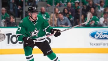 Apr 22, 2016; Dallas, TX, USA; Dallas Stars right wing Valeri Nichushkin (43) skates against the Minnesota Wild in game five of the first round of the 2016 Stanley Cup Playoffs at the American Airlines Center. The Wild defeat the Stars 5-4. Mandatory Credit: Jerome Miron-USA TODAY Sports