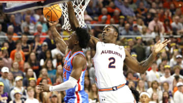 Auburn basketballFeb 23, 2022; Auburn, Alabama, USA; Mississippi Rebels guard Jarkel Joiner (24) gets past Auburn Tigers forward Jaylin Williams (2) for a shot during the first half at Auburn Arena. Mandatory Credit: John Reed-USA TODAY Sports