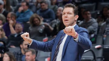 SACRAMENTO, CA - JANUARY 6: Head coach Luke Walton of the Sacramento Kings coaches against the Golden State Warriors on January 6, 2020 at Golden 1 Center in Sacramento, California. NOTE TO USER: User expressly acknowledges and agrees that, by downloading and or using this photograph, User is consenting to the terms and conditions of the Getty Images Agreement. Mandatory Copyright Notice: Copyright 2020 NBAE (Photo by Rocky Widner/NBAE via Getty Images)