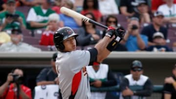 Jun 18, 2013; Dayton, OH, USA; West shortstop Carlos Correa bats during the Midwest League-All Star Game at Fifth Third Field. Mandatory Credit: David Kohl-USA TODAY Sports