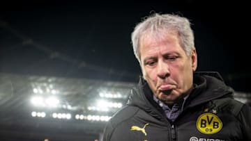 dpatop - 08 February 2020, North Rhine-Westphalia, Leverkusen: Football: Bundesliga, Bayer Leverkusen - Borussia Dortmund, 21st matchday in the BayArena: Coach Lucien Favre of Dortmund before the match. Photo: Bernd Thissen/dpa - IMPORTANT NOTE: In accordance with the regulations of the DFL Deutsche Fußball Liga and the DFB Deutscher Fußball-Bund, it is prohibited to exploit or have exploited in the stadium and/or from the game taken photographs in the form of sequence images and/or video-like photo series. (Photo by Bernd Thissen/picture alliance via Getty Images)