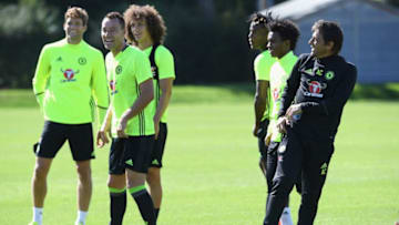 COBHAM, ENGLAND - SEPTEMBER 09: John Terry and Antonio Conte of Chelsea during a training session at Chelsea Training Ground on September 9, 2016 in Cobham, England. (Photo by Darren Walsh/Chelsea FC via Getty Images)