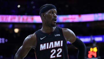 Jimmy Butler of Miami Heat is seen during NBA semifinals between Philadelphia 76ers and Miami Heat(Photo by Tayfun Coskun/Anadolu Agency via Getty Images)