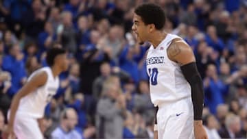 Dec 28, 2016; Omaha, NE, USA; Creighton Bluejays guard Maurice Watson Jr. (10) reacts after a basket against the Seton Hall Pirates at CenturyLink Center Omaha. Mandatory Credit: Steven Branscombe-USA TODAY Sports