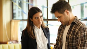 Superman & Lois -- "The Thing in The Mines" -- Image Number: SML203b_0154r.jpg -- Pictured (L-R): Emmanuelle Chriqui as Lana Lang Cushing and Erik Valdez as Kyle Cushing -- Photo: Bettina Strauss/The CW -- (C) 2022 The CW Network, LLC. All Rights Reserved Photo Credit: Bettina Strauss