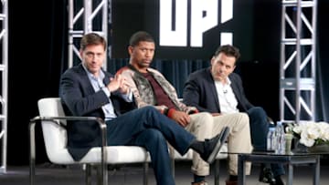 PASADENA, CA - JANUARY 12: (L-R) Host Mike Greenberg, talent Jalen Rose, and VP of studio production Bill Wolff of 'Get Up' speak onstage during the ESPN portion of the 2018 Winter Television Critics Association Press Tour at The Langham Huntington, Pasadena on January 12, 2018 in Pasadena, California. (Photo by Frederick M. Brown/Getty Images)
