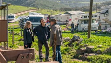 Kim Dickens as Madison Clark, Frank Dillane as Nick Clark, Dayton Callie as Jeremiah Otto - Fear the Walking Dead _ Season 3, Episode 2 - Photo Credit: Michael Desmond/AMC