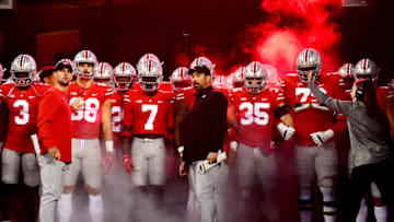 COLUMBUS, OHIO - SEPTEMBER 25: Ohio State Buckeyes head coach Ryan Day prepares to lead his team onto the field prior to a game against the Akron Zips at Ohio Stadium on September 25, 2021 in Columbus, Ohio. (Photo by Emilee Chinn/Getty Images)