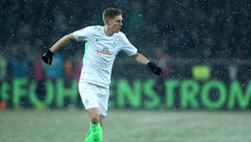 MOENCHENGLADBACH, GERMANY - MARCH 02: Aron Johansson of Bremen runs with the ball during the Bundesliga match between Borussia Moenchengladbach and SV Werder Bremen at Borussia-Park on March 2, 2018 in Moenchengladbach, Germany. The match between Moenchengladbach and Bremen ended 2-2. (Photo by Christof Koepsel/Bongarts/Getty Images)