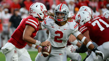 LINCOLN, NE - SEPTEMBER 28: Running back J.K. Dobbins #2 of the Ohio State Buckeyes pressures quarterback Adrian Martinez #2 of the Nebraska Cornhuskers at Memorial Stadium on September 28, 2019 in Lincoln, Nebraska. (Photo by Steven Branscombe/Getty Images)