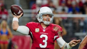 Nov 9, 2014; Glendale, AZ, USA; Arizona Cardinals quarterback Carson Palmer (3) throws during the second half against the St. Louis Rams at University of Phoenix Stadium. Mandatory Credit: Matt Kartozian-USA TODAY Sports