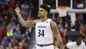 COLUMBUS, OHIO - MARCH 22: Jarron Cumberland #34 of the Cincinnati Bearcats reacts during the second half against the Iowa Hawkeyes in the first round of the 2019 NCAA Men's Basketball Tournament at Nationwide Arena on March 22, 2019 in Columbus, Ohio. (Photo by Gregory Shamus/Getty Images)