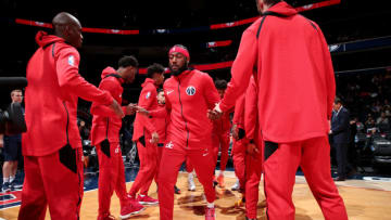 WASHINGTON, D.C. - OCTOBER 5: John Wall #2 of the Washington Wizards is introduced during a pre-season game against the Miami Heat on October 5, 2018 at Capital One Arena, in Washington, D.C. NOTE TO USER: User expressly acknowledges and agrees that, by downloading and/or using this Photograph, user is consenting to the terms and conditions of the Getty Images License Agreement. Mandatory Copyright Notice: Copyright 2018 NBAE (Photo by Ned Dishman/NBAE via Getty Images)