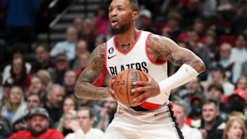 Damian Lillard #0 of the Portland Trail Blazers looks to pass against the Detroit Pistons (Photo by Amanda Loman/Getty Images)