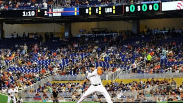 Sep 29, 2013; Miami, FL, USA; Miami Marlins starting pitcher Henderson Alvarez (37) throws a pitch during the first inning against the Detroit Tigers at Marlins Ballpark. The Marlins won 1-0. Mandatory Credit: Steve Mitchell-USA TODAY Sports